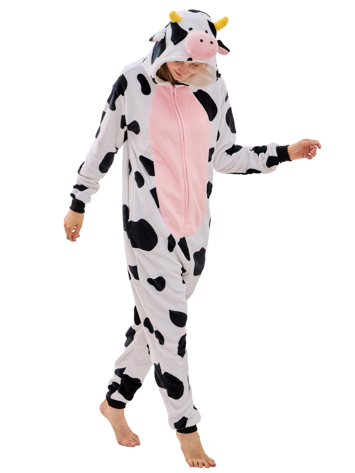 Unisex Adult Onesie Pajamas Cow Animal One Piece Snug Fit Halloween Costume Sleepwear Homewear