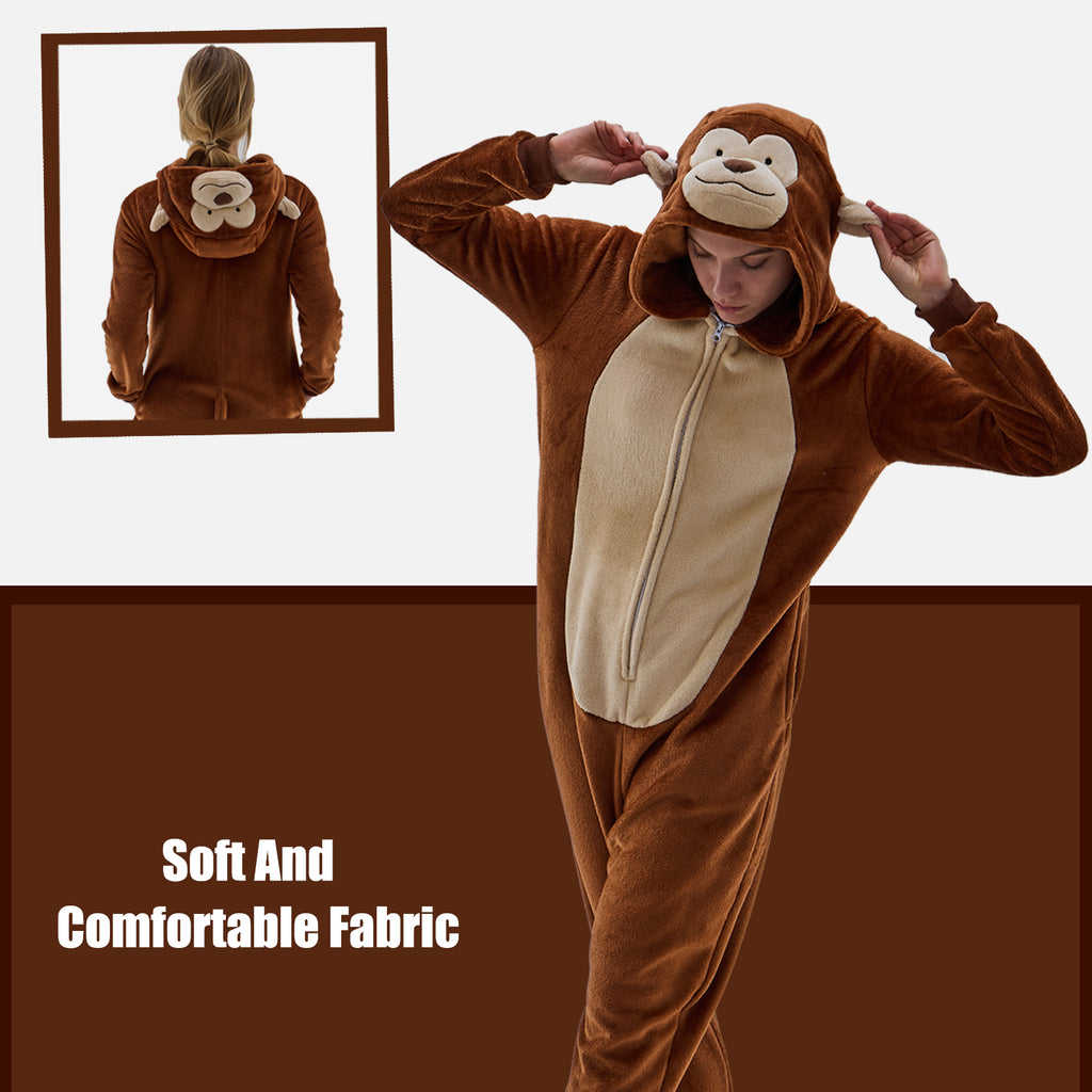 Unisex Adult Onesie Pajamas Monkey Animal One Piece Snug Fit Halloween Costume Sleepwear Homewear
