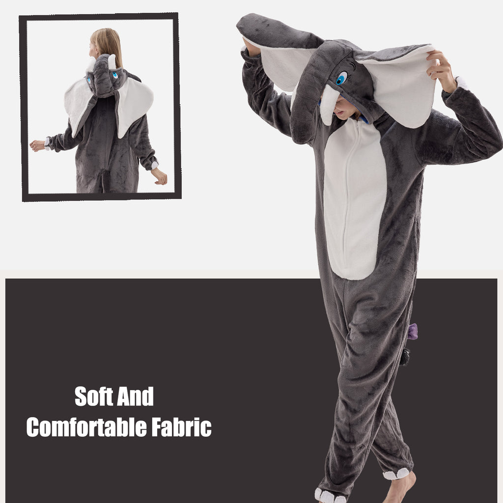 Unisex Adult Onesie Pajamas Elephant Animal One Piece Snug Fit Halloween Costume Sleepwear Homewear