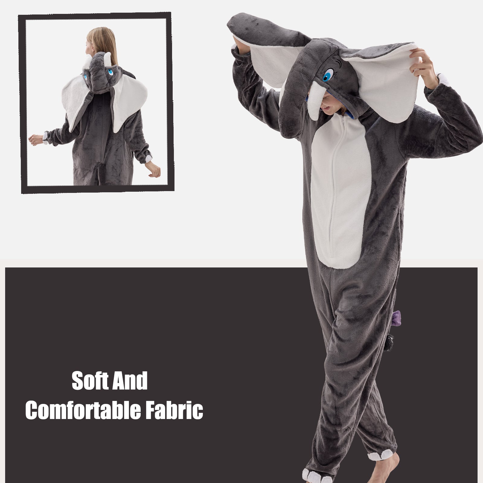 Unisex Adult Onesie Pajamas Elephant Animal One Piece Snug Fit Halloween Costume Sleepwear Homewear