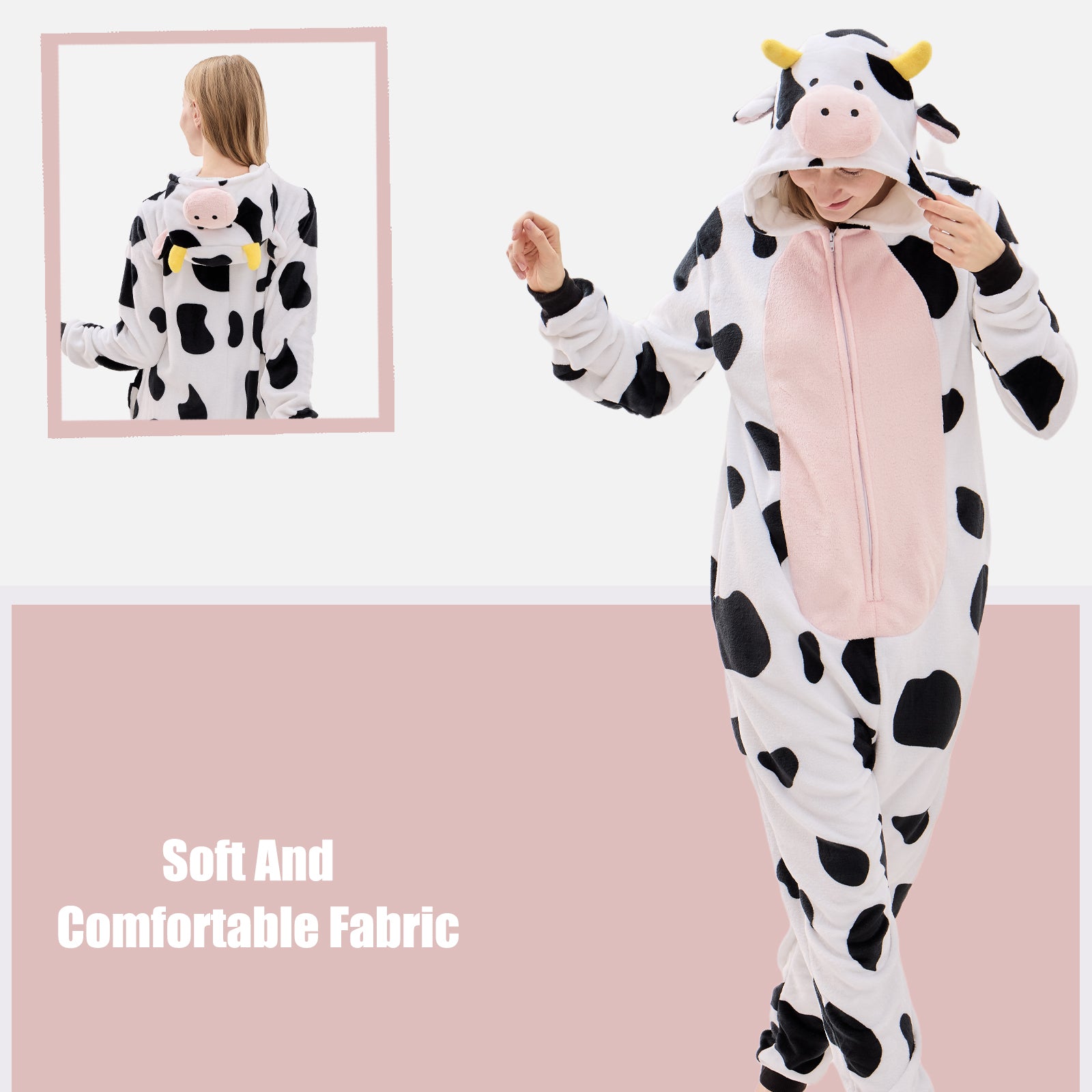 Unisex Adult Onesie Pajamas Cow Animal One Piece Snug Fit Halloween Costume Sleepwear Homewear