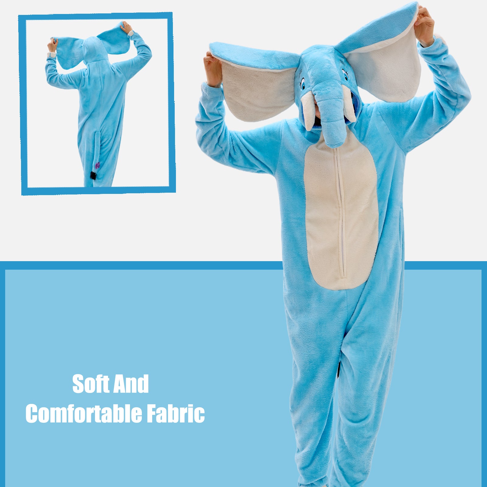 Unisex Adult Onesie Pajamas Elephant Animal One Piece Snug Fit Halloween Costume Sleepwear Homewear