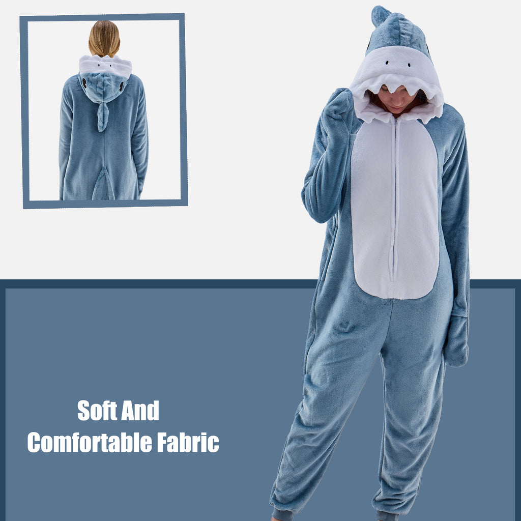 Unisex Adult Onesie Pajamas Shark Animal One Piece Snug Fit Halloween Costume Sleepwear Homewear