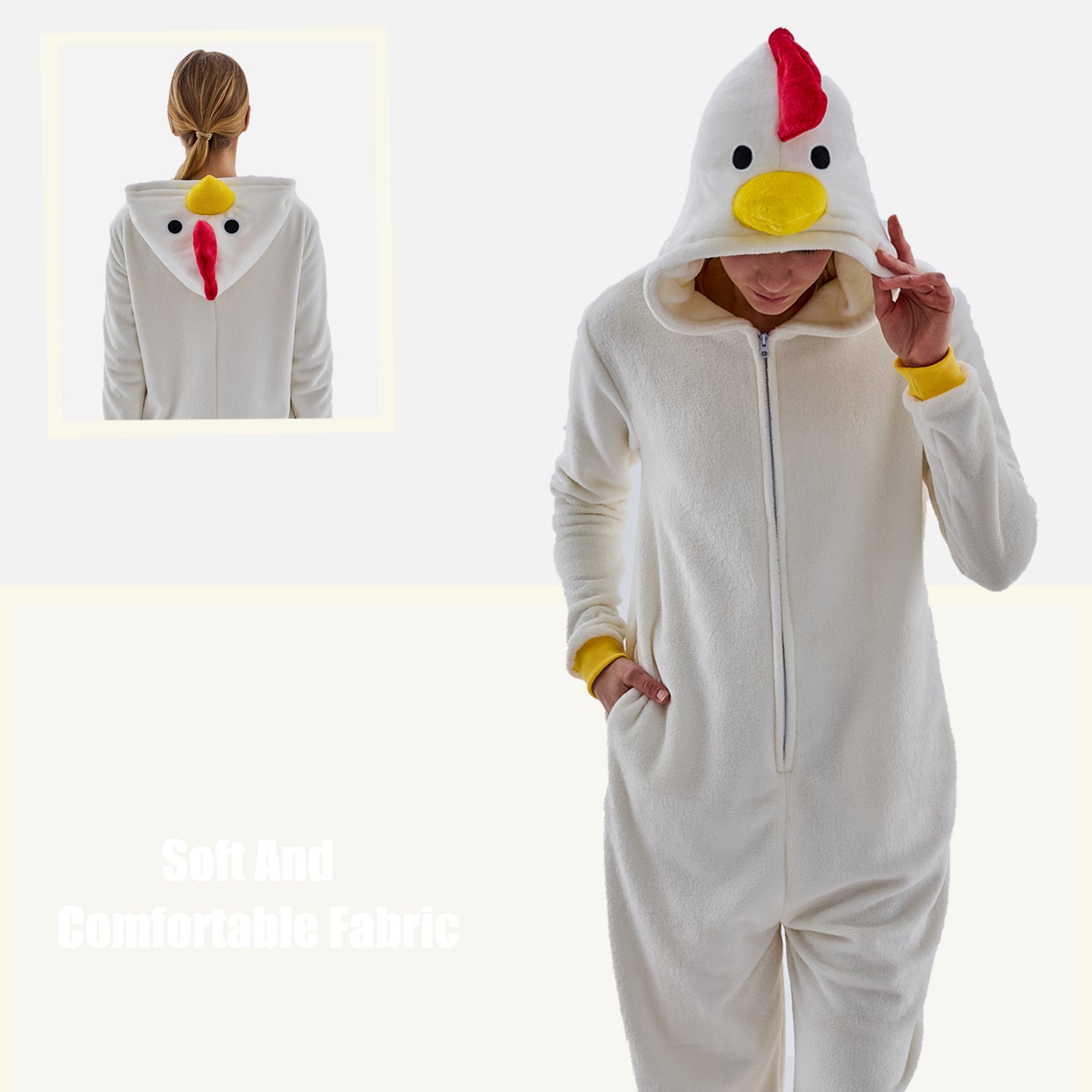 Unisex Adult Onesie Pajamas Chicken Animal One Piece Snug Fit Halloween Costume Sleepwear Homewear