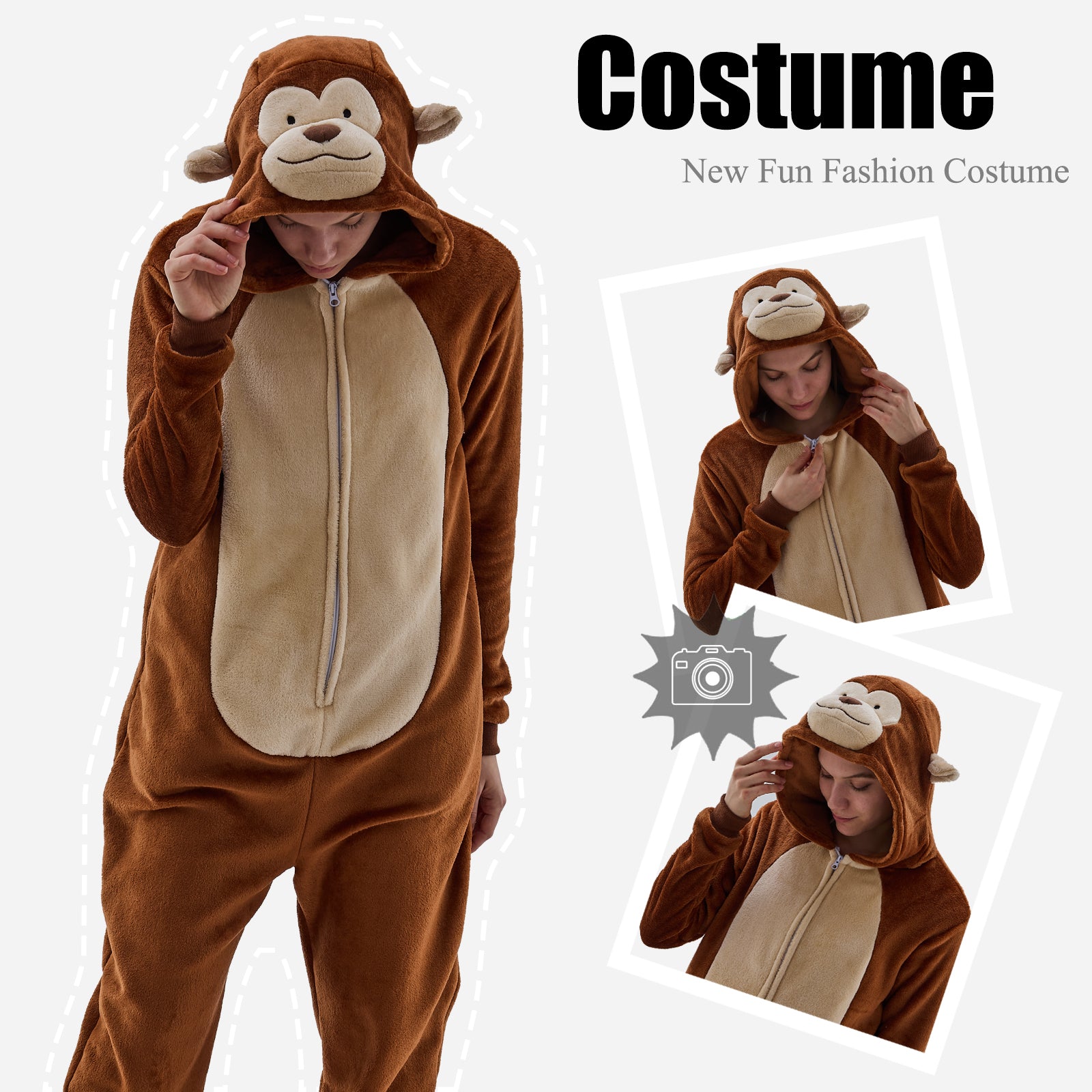 Unisex Adult Onesie Pajamas Monkey Animal One Piece Snug Fit Halloween Costume Sleepwear Homewear