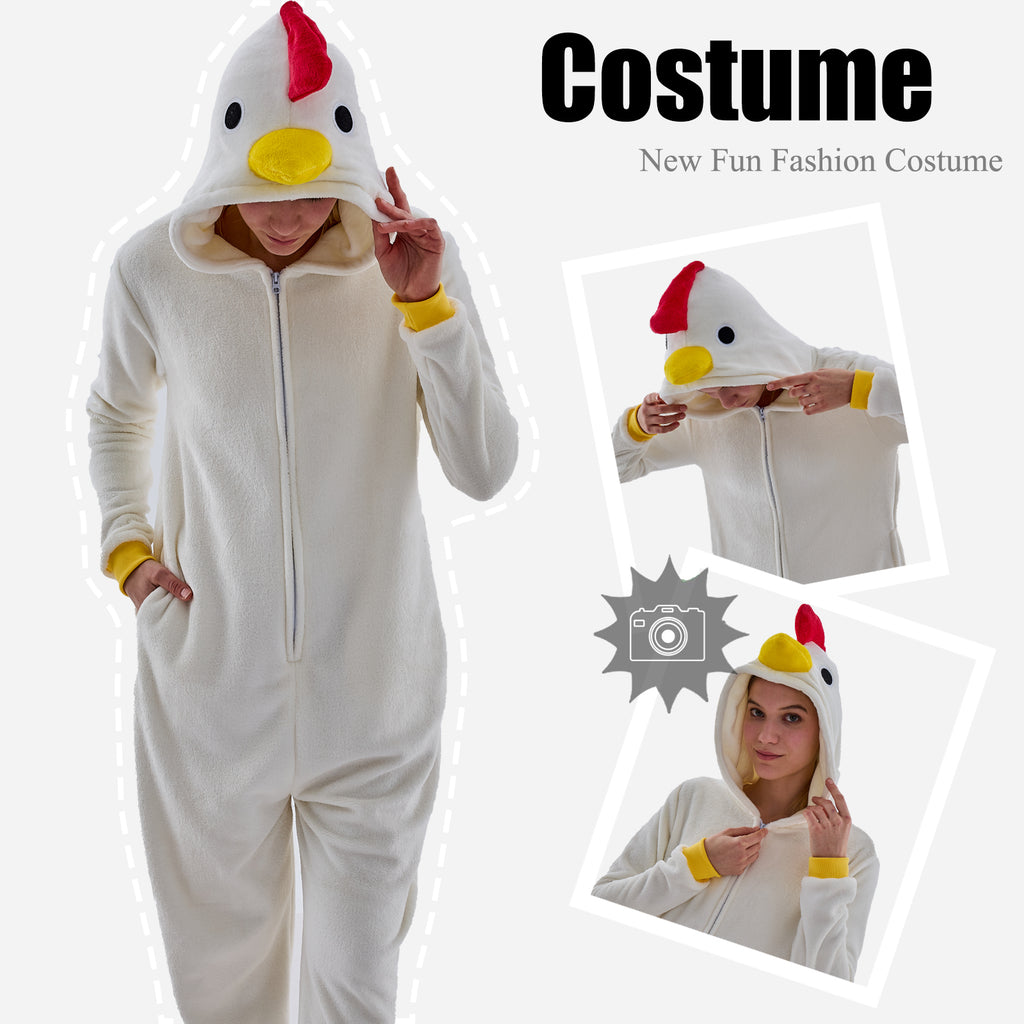 Unisex Adult Onesie Pajamas Chicken Animal One Piece Snug Fit Halloween Costume Sleepwear Homewear