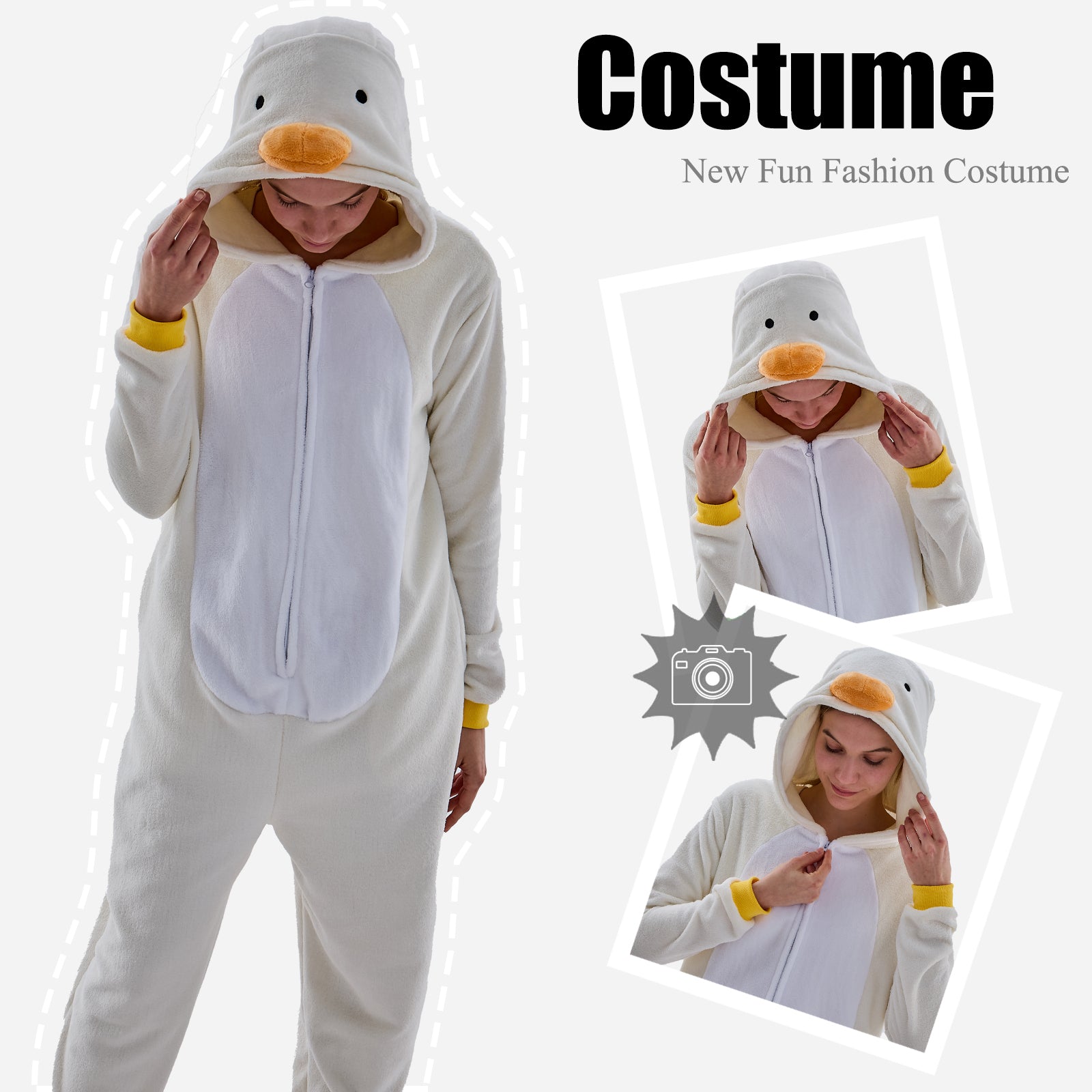 Unisex Adult Onesie Pajamas Duck Animal One Piece Snug Fit Halloween Costume Sleepwear Homewear