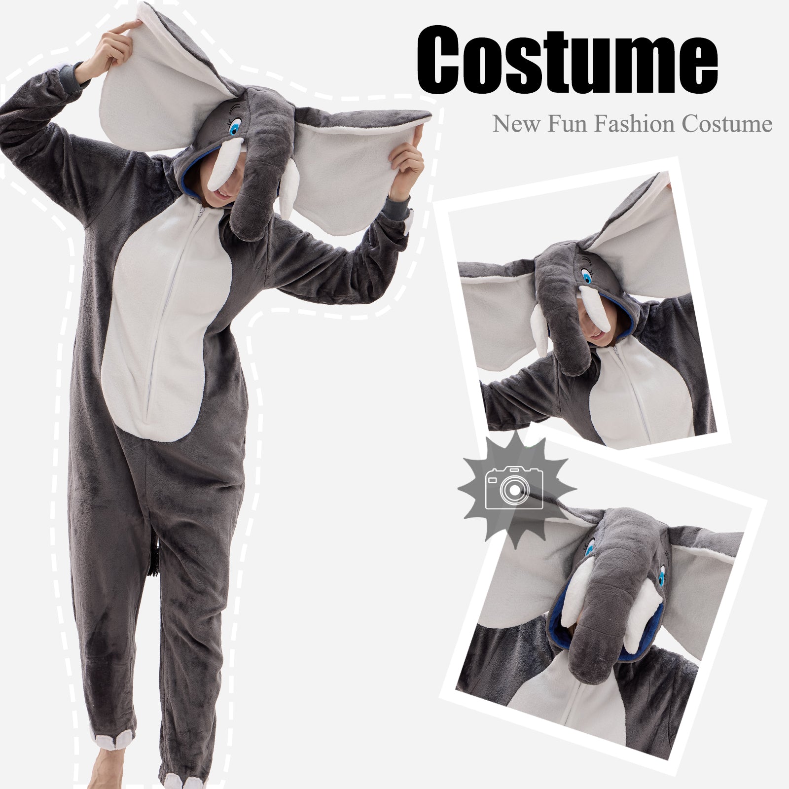 Unisex Adult Onesie Pajamas Elephant Animal One Piece Snug Fit Halloween Costume Sleepwear Homewear