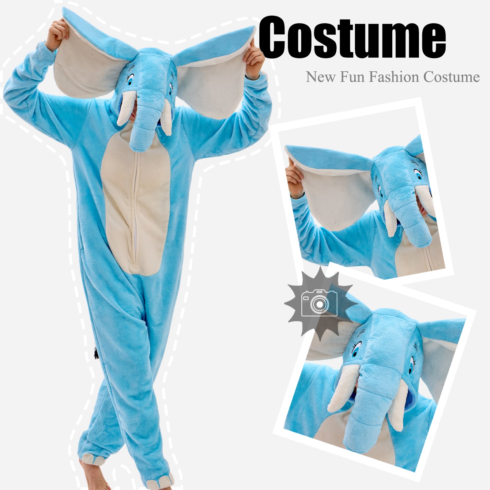 Unisex Adult Onesie Pajamas Elephant Animal One Piece Snug Fit Halloween Costume Sleepwear Homewear