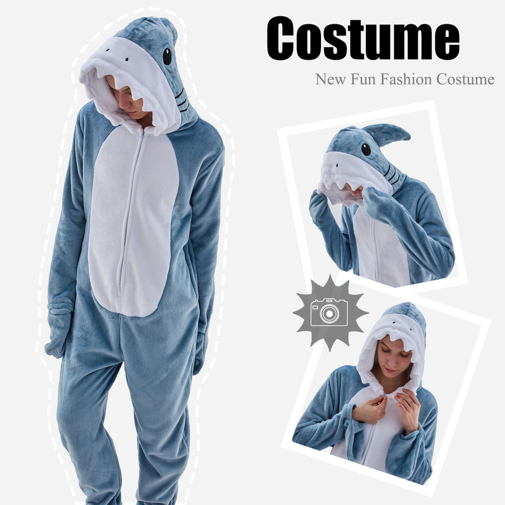 Unisex Adult Onesie Pajamas Shark Animal One Piece Snug Fit Halloween Costume Sleepwear Homewear