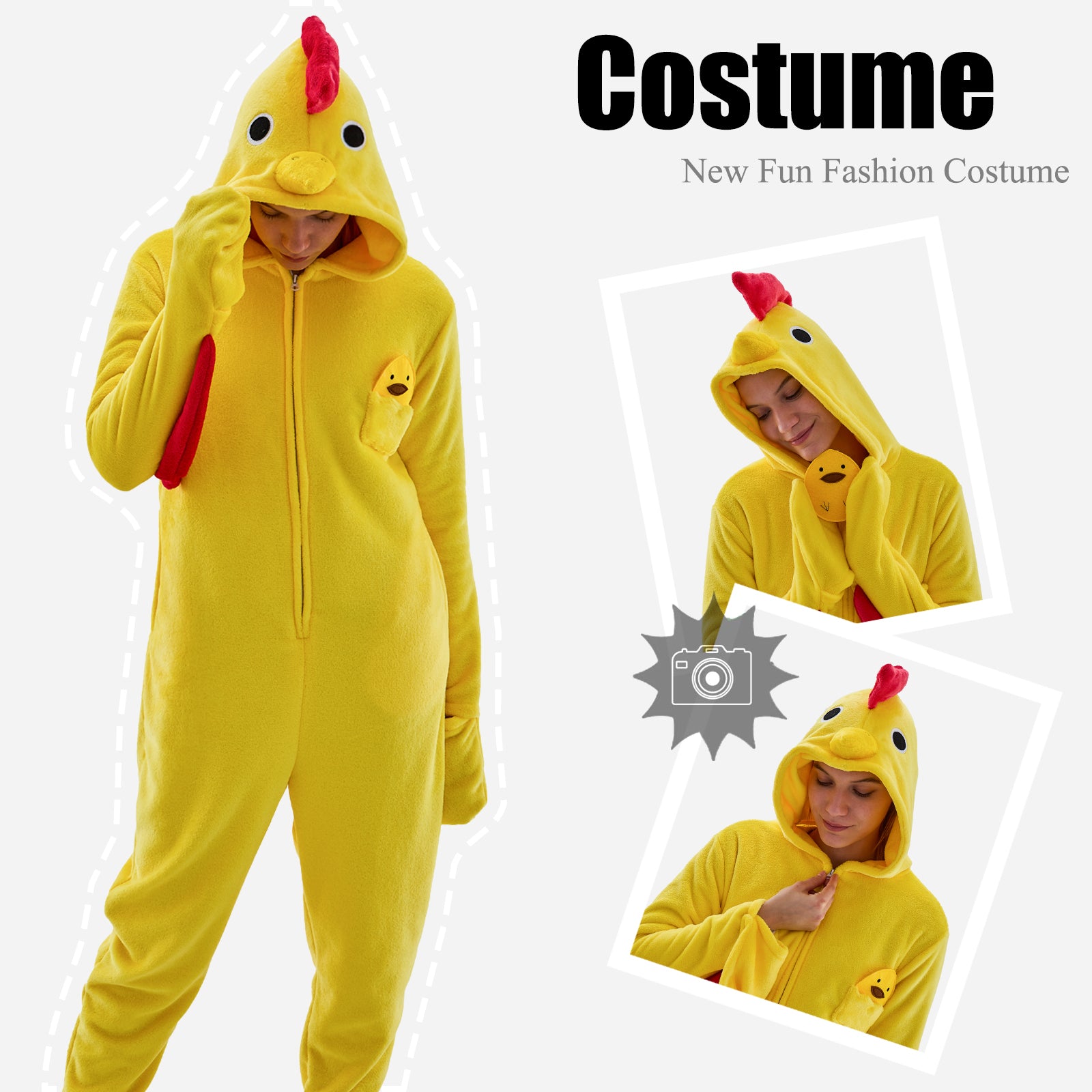 Unisex Adult Onesie Pajamas Chicken Animal One Piece Snug Fit Halloween Costume Sleepwear Homewear