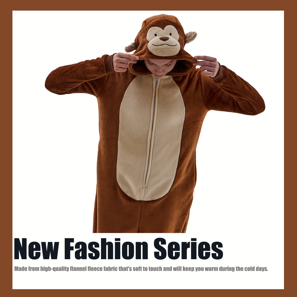 Unisex Adult Onesie Pajamas Monkey Animal One Piece Snug Fit Halloween Costume Sleepwear Homewear