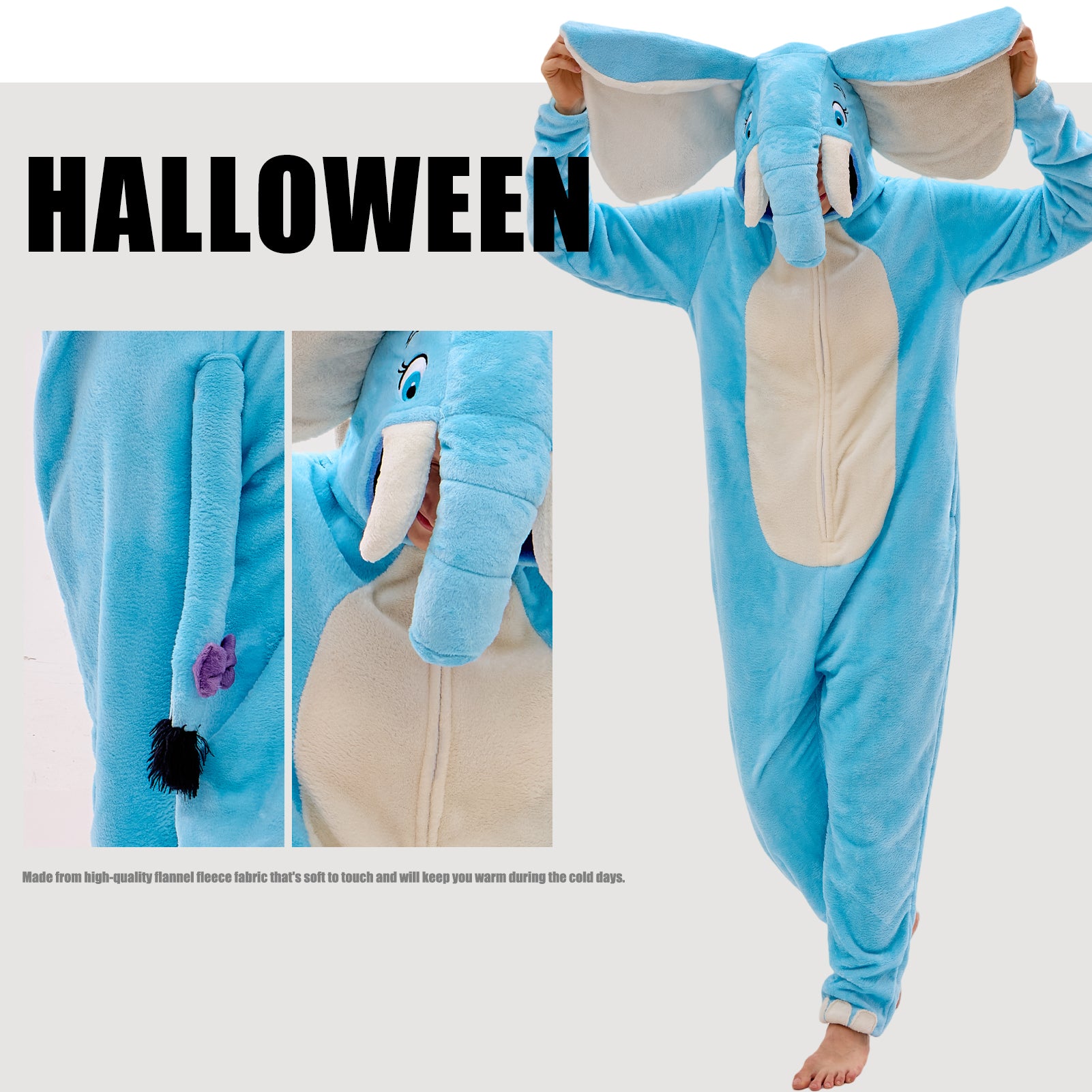 Unisex Adult Onesie Pajamas Elephant Animal One Piece Snug Fit Halloween Costume Sleepwear Homewear