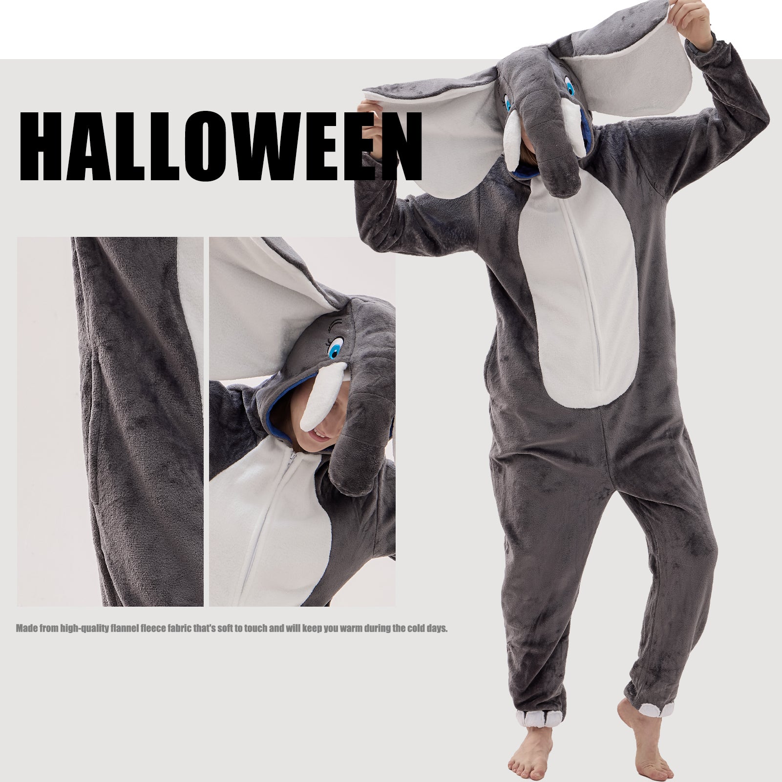Unisex Adult Onesie Pajamas Elephant Animal One Piece Snug Fit Halloween Costume Sleepwear Homewear