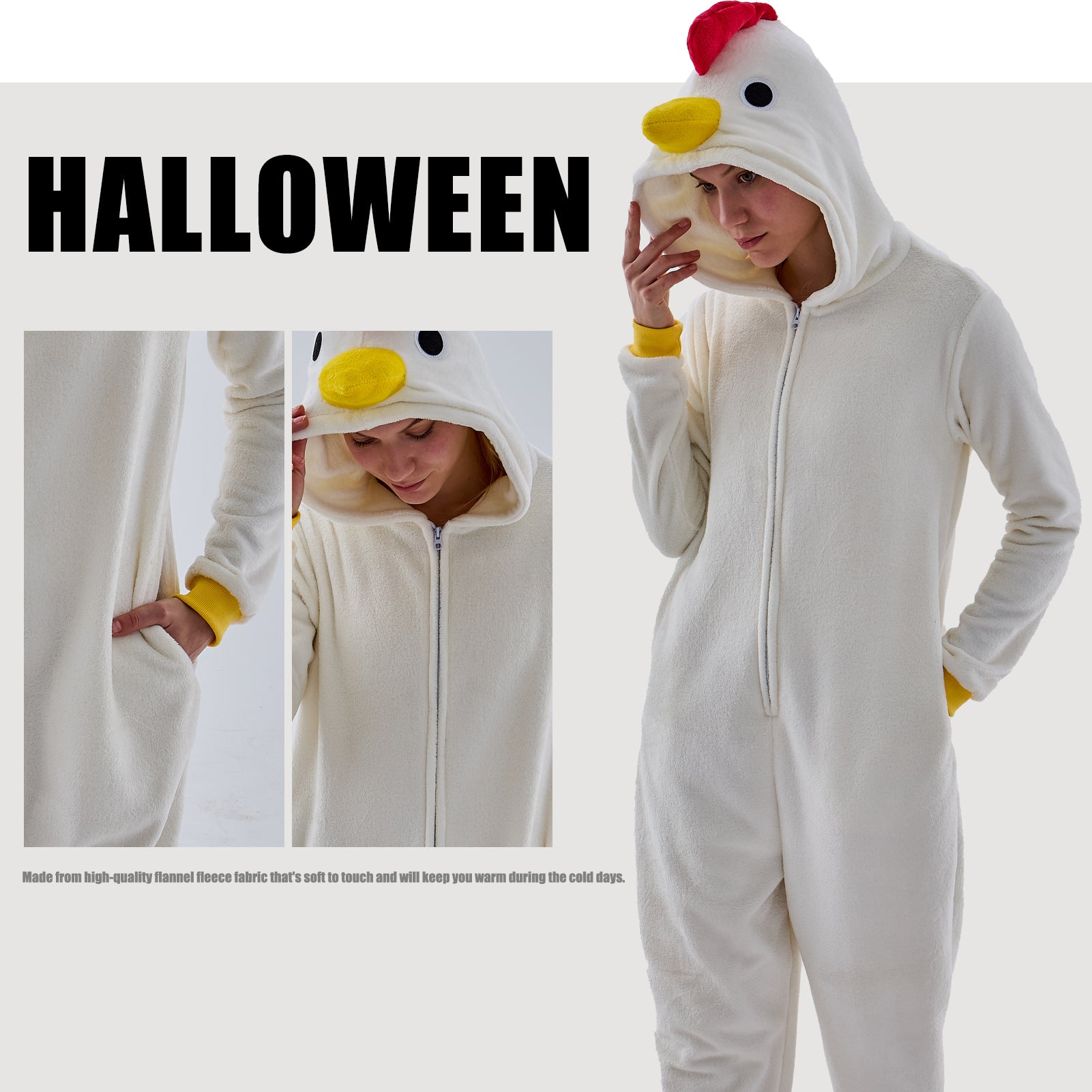 Unisex Adult Onesie Pajamas Chicken Animal One Piece Snug Fit Halloween Costume Sleepwear Homewear