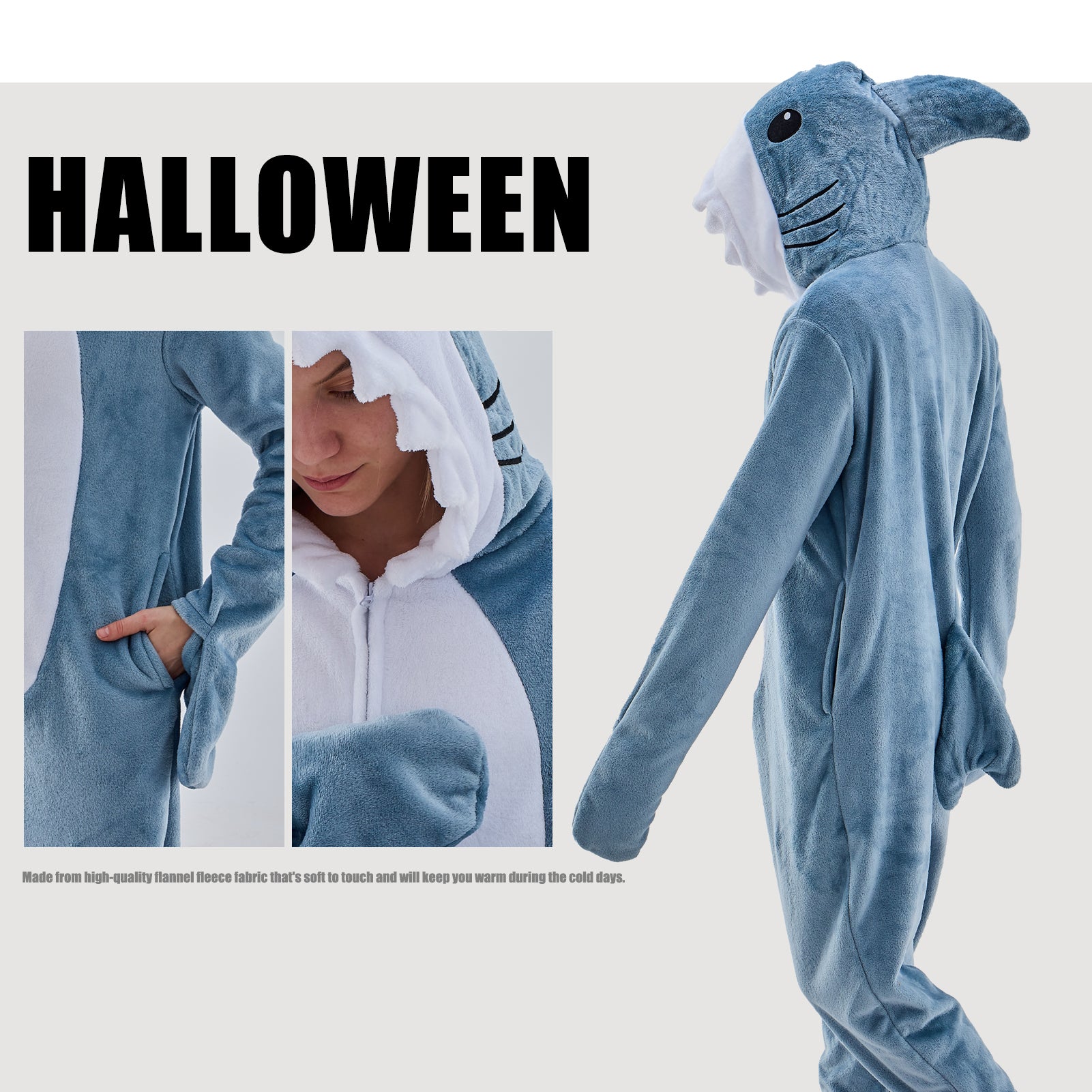 Unisex Adult Onesie Pajamas Shark Animal One Piece Snug Fit Halloween Costume Sleepwear Homewear