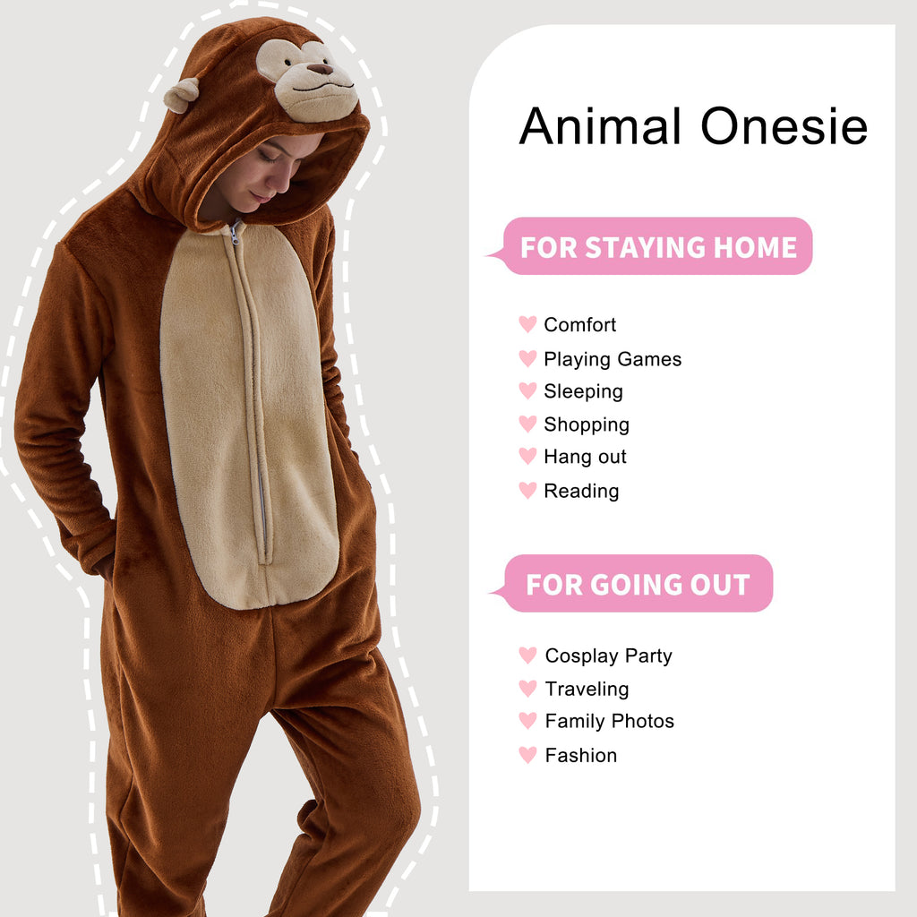 Unisex Adult Onesie Pajamas Monkey Animal One Piece Snug Fit Halloween Costume Sleepwear Homewear