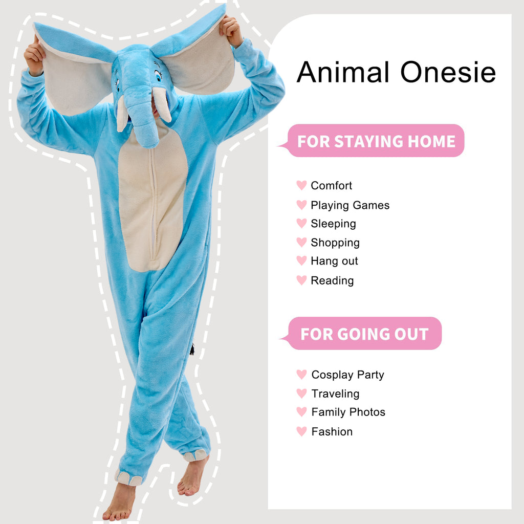 Unisex Adult Onesie Pajamas Elephant Animal One Piece Snug Fit Halloween Costume Sleepwear Homewear