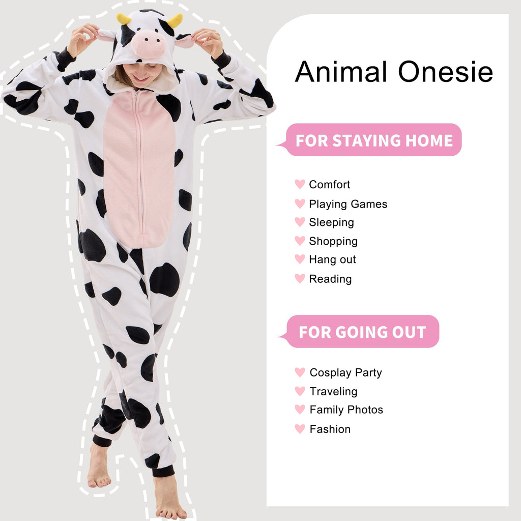 Unisex Adult Onesie Pajamas Cow Animal One Piece Snug Fit Halloween Costume Sleepwear Homewear