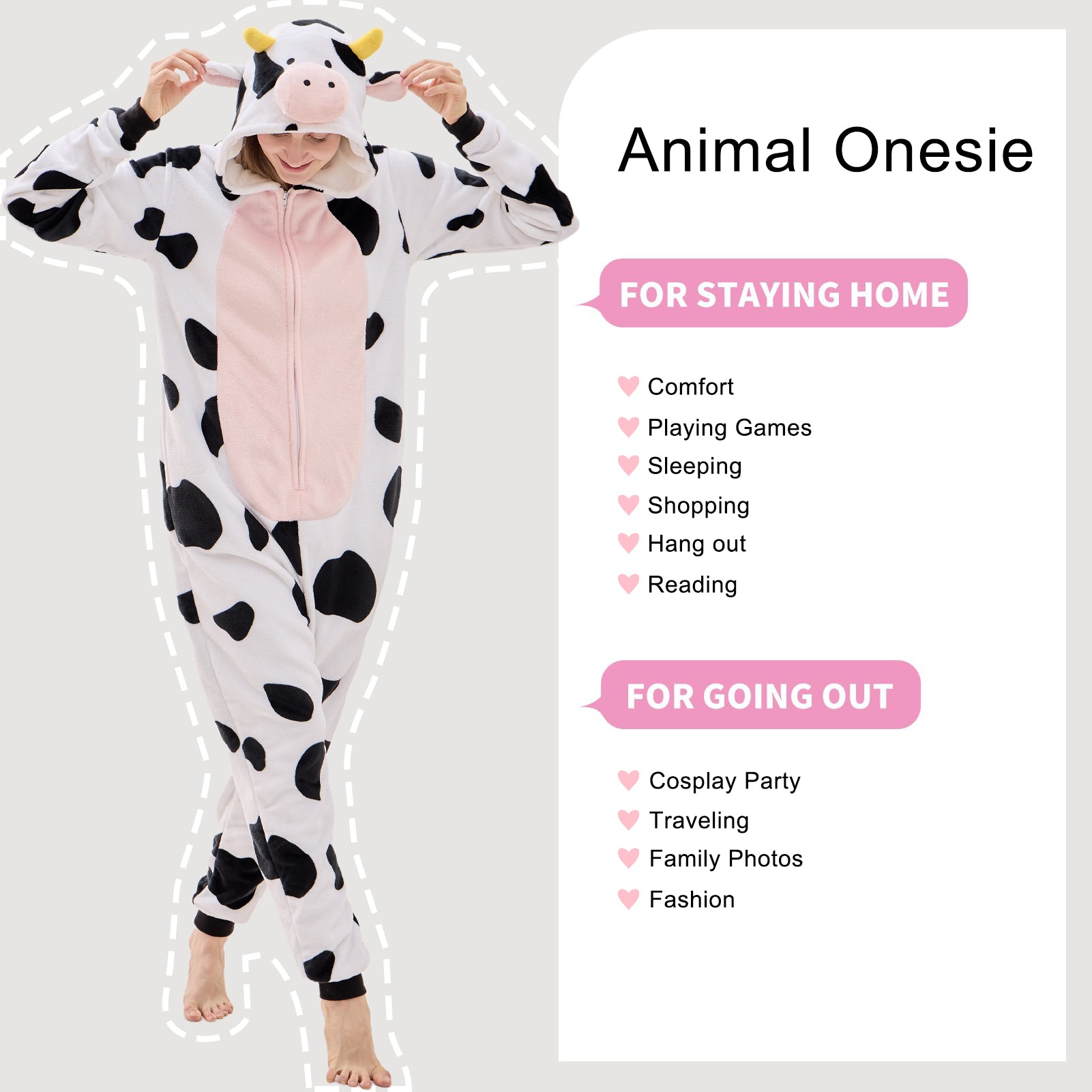 Unisex Adult Onesie Pajamas Cow Animal One Piece Snug Fit Halloween Costume Sleepwear Homewear