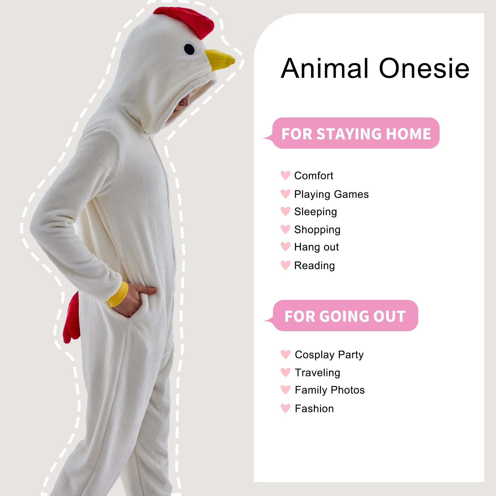 Unisex Adult Onesie Pajamas Chicken Animal One Piece Snug Fit Halloween Costume Sleepwear Homewear