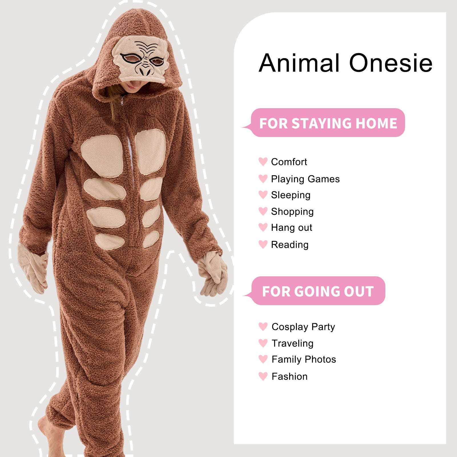 Unisex Adult Onesie Pajamas Animal One Piece Snug Fit Halloween Costume Sleepwear Homewear