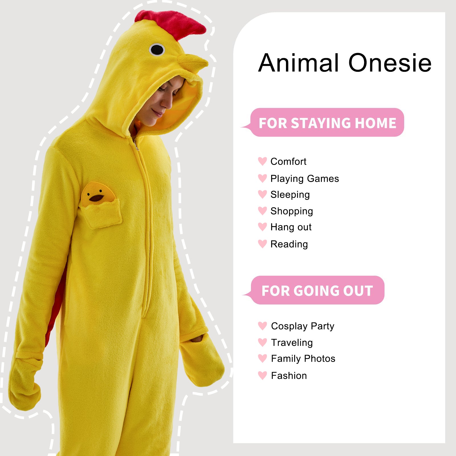 Unisex Adult Onesie Pajamas Chicken Animal One Piece Snug Fit Halloween Costume Sleepwear Homewear